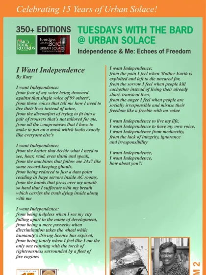 "I Want Independence" by Kary, Poem 2 from our "Echoes of Freedom" collection. A powerful piece on the desire for personal and societal freedom.