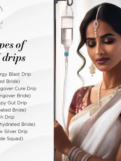 Your needs are unique, so your IV drip should be too. I offer a variety of custom blends, whether you're a tired bride needing an energy blast, looking for a post party hangover cure, or want to calm a bloated gut before an event. We can discuss what's right for you during your consultation.