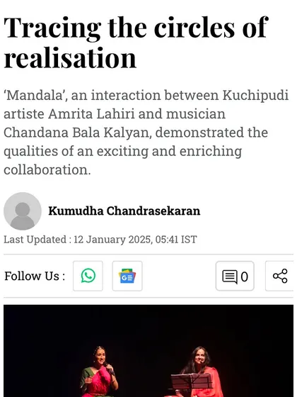 A lucid article from the Deccan Chronicle about our production 'Mandala'. The writer, Kumudha Chandrasekaran, truly took the time to understand our creative and collaborative process.