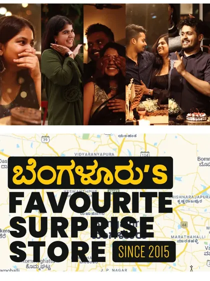 Proud to be known as Bengaluru's favourite surprise store since 2015. This graphic celebrates my journey and the trust my clients place in me.