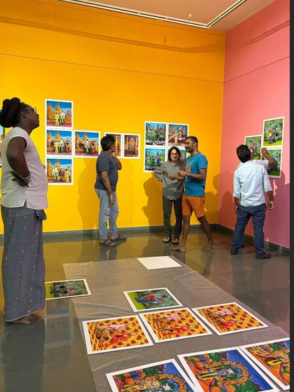 Curator Joshua Muyiwa and I discuss the layout for 'No Longer A Memory'. The process of placing each work is a careful negotiation between narrative flow and visual impact.