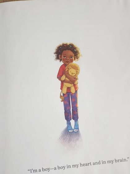 This powerful illustration captures the moment Calvin shares his truth: "I'm a boy, a boy in my heart and in my brain." Stories like this build empathy and understanding.