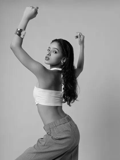 A powerful pose from one of my favorite photoshoots in Bombay. This black and white image captures the strength and grace I aim for in my dance.