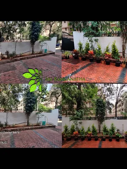 Another example of how I decorate entrances. This collage shows the space before and after I arranged a selection of outdoor plants to brighten up the area.