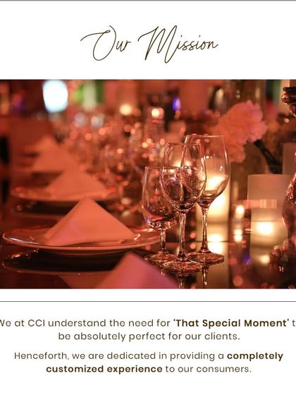 The foundation of our mission is creating that perfect special moment. This image of a beautifully set dining table, with sparkling glassware and soft candlelight, represents our dedication to providing a completely customized and elegant experience.