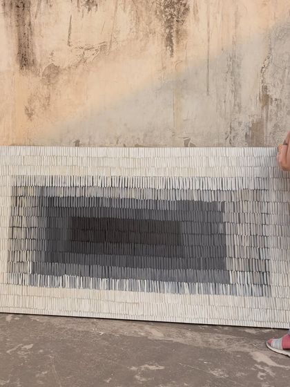 Here I am with the massive 8ft x 4ft textured gradient painting. This shot gives a real sense of the scale I can work with for large, statement wall art.