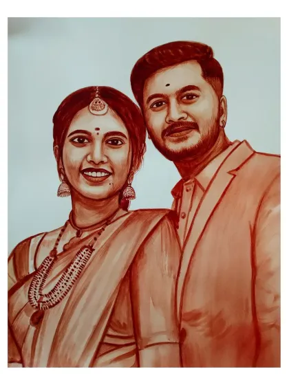 A custom blood portrait of a couple, perfect for celebrating a wedding or anniversary. I work from your photos to create a piece that tells your unique story together.