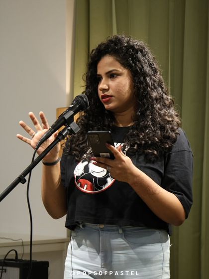 A passionate performance from a storyteller at our open mic night.