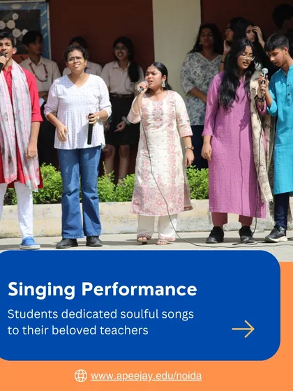 As part of our Teachers' Day celebrations, students dedicated soulful songs to their beloved mentors. This singing performance was a heartfelt tribute, showcasing their musical talents and expressing their gratitude.