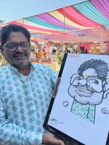 Drawing this guest at a Haldi function in Madhya Pradesh was a lot of fun. The festive outdoor setting was perfect for live art.