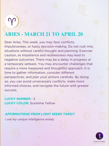This weekly forecast for Aries is about facing conflicts and hasty decision-making. It’s a time to exercise caution, gather information, and consider different perspectives.