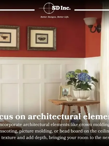 This tip focuses on using architectural elements to add texture. We suggest incorporating features like crown molding or wainscoting to elevate a room and add depth.