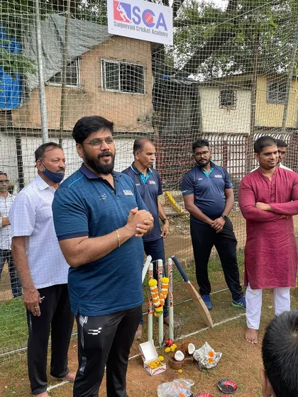 Head coach Satish Samant addressing the players and parents at the start of a new season, setting the tone for the hard work ahead.