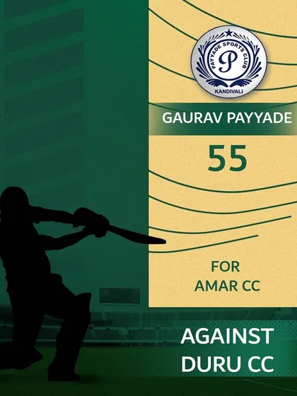 Gaurav Payyade contributed with a score of 55 runs for Amar CC.