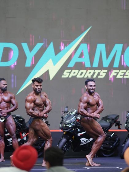 Most muscular pose on stage. This is a power pose to show overall mass and definition.