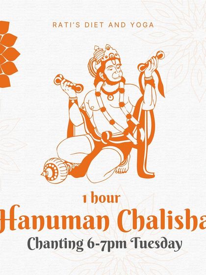 A simple and direct invitation to our 1-hour Hanuman Chalisa chanting every Tuesday. This is an open session for anyone looking to experience the benefits of collective devotional practice.