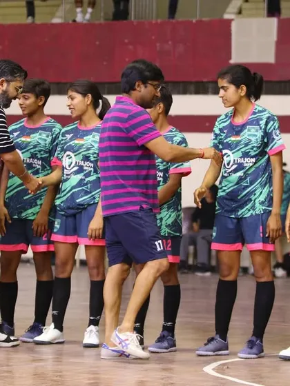 Our management greeting the players at a Futsal League final, showing our support for the entire football fraternity in Delhi.