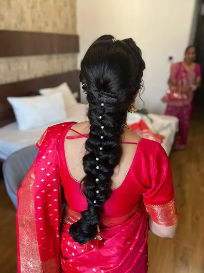 A full view of the beautiful bridal braid, showing its length and the neatness of the pull-through technique.