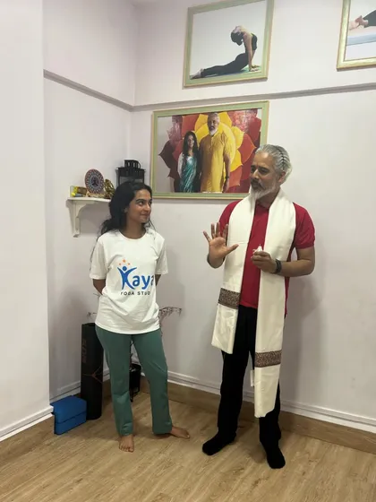 Listening intently to my guru's wisdom at my own studio. Having him here is a reminder that a teacher is a superpower who pushes you to be your best.