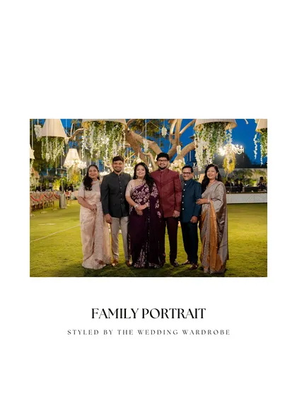 The full family portrait, styled by us for a pre-wedding reception. Our goal is to make wedding shopping a 'together' experience, resulting in beautiful, harmonious family photos like this one.