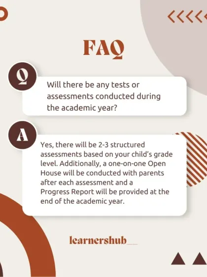 This FAQ addresses how we track progress. We conduct 2-3 structured assessments per year based on grade level, followed by a one-on-one Open House with parents and a final Progress Report.
