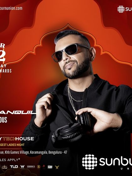 The official Sunburn Union poster for my Bolly Tech House night, a massive event for a top-tier brand.