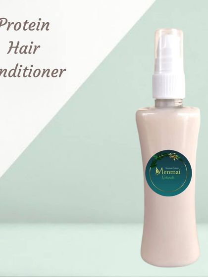 This is my Protein Hair Conditioner, which is essential for preventing dryness and damage after shampooing. It is made with argan oil, wheat protein, and pro-vitamin B5 to moisturize hair, reduce split ends, and add shine.
