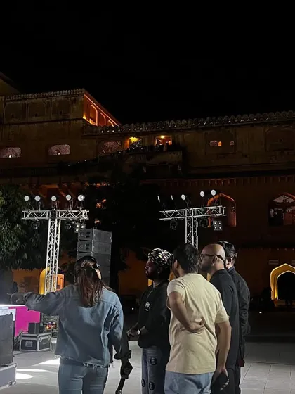 Our team conducting a site check at an outdoor venue for the Khelo India University Games launch. We meticulously plan for all environments, day or night.