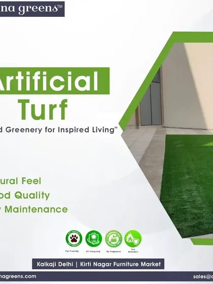 My artificial turf is crafted to provide a natural look and feel for any inspired living space. This installation next to a modern building showcases its good quality and low maintenance benefits, offering a perfect green surface without the work.