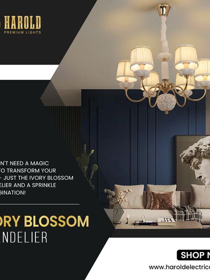 The Ivory Blossom Chandelier features delicate floral details and soft fabric lampshades. It's a classic and charming piece that adds a touch of refined elegance to any living space.