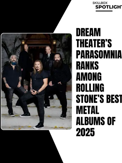 A bold graphic announcing Dream Theater's critical acclaim from Rolling Stone, reinforcing their legendary status ahead of the tour.