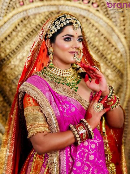 A beautiful candid-style shot that highlights the rich colors of the outfit and the complementary tones in the makeup.