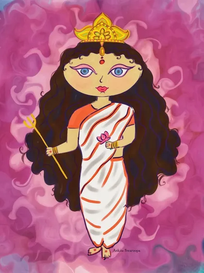 This is a gentler, more peaceful depiction of the Goddess, created during a time when I was focusing on my inner strength. She is calm, happy, and determined, reflecting the energy I wanted to channel.