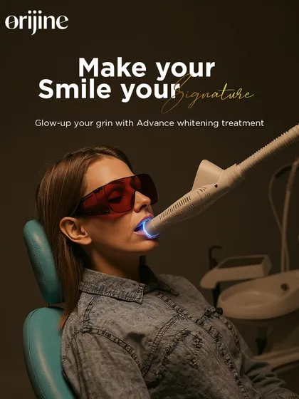 Make your smile your signature. This image captures a client undergoing our advanced whitening treatment, a quick and effective way to achieve a significant glow up for your grin. Let's reveal your brightest, most confident smile.
