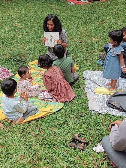 More views of our 'Stories on Courage' session. You can see the mix of toddlers, older kids, and parents, all sharing the same space and story.