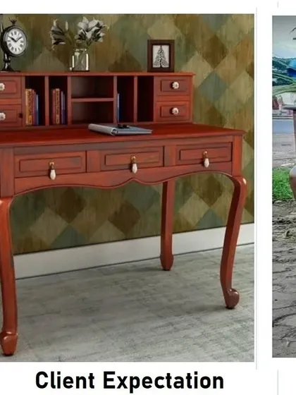 A comparison showing the client's inspiration picture next to the final study table I built. My goal is always to match or exceed expectations, bringing your ideas to life.