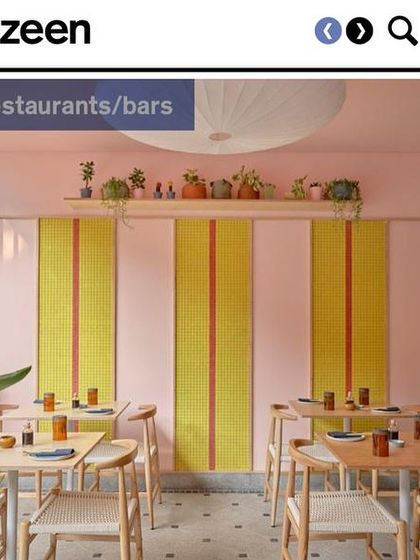 Another shot from the Dezeen feature on Lucky Chan, showcasing the restaurant's vibrant tile work and playful color scheme. International recognition like this inspires us to keep pushing our design boundaries.