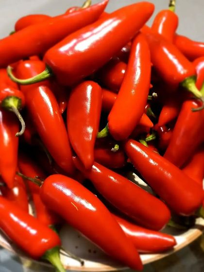 A close-up of the vibrant red chillies. This is the secret to the natural, rich colour of my Red Chilli Pickle.