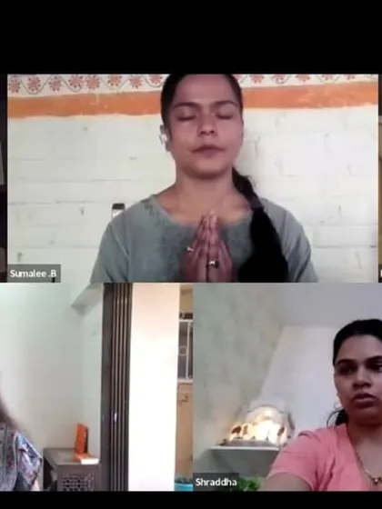 Participants in our online stress management workshop take a moment for quiet meditation. Collective silence, even when virtual, creates a powerful atmosphere of peace and shared intention.