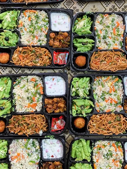 A delicious continental spread for a small get together. The ready to eat meals included Green Sauce Pasta, Veg Hakka Noodles, Veggie Pulao, Babycorn Manchurian, and Cheese Veggie Balls.