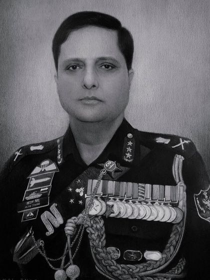 A proud moment for me, this is a commissioned A4 portrait of CINCAN Ajai Singh. The uniform's details, including the medals and braids, required immense precision.