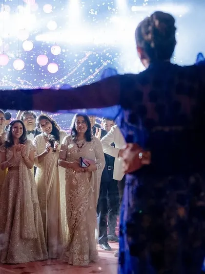 Aanshi and Vishal share a private hug during their very public varmala. In the middle of the celebration, they find a moment just for themselves, a memory that will last a lifetime.
