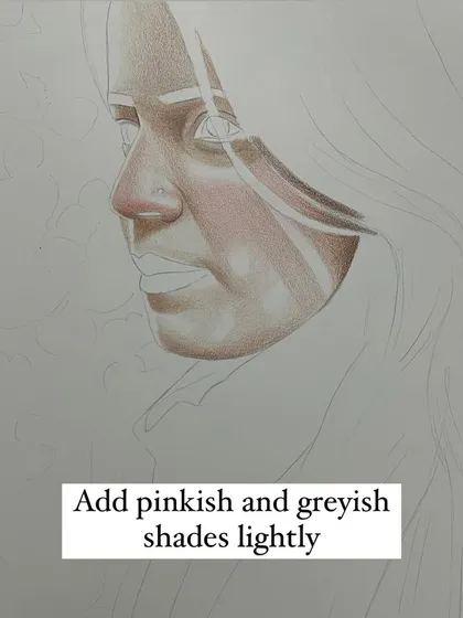 The next step in the tutorial is to lightly add pinkish and greyish shades for the blush and cooler tones of the skin.