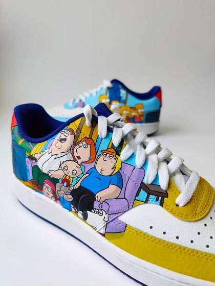 A close-up of the Family Guy artwork. The cartoon style is so much fun to paint, with its bold lines and expressive characters.