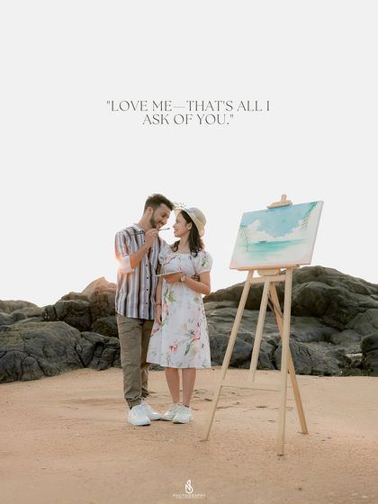 A romantic portrait from the beach painting session with a beautiful quote overlay.