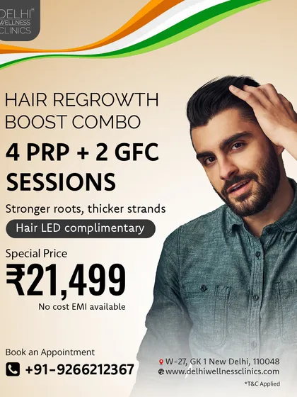 We've combined our most effective treatments into one powerful package. This Hair Regrowth Boost Combo of PRP and GFC sessions is designed to provide a comprehensive solution for stronger roots and thicker hair.