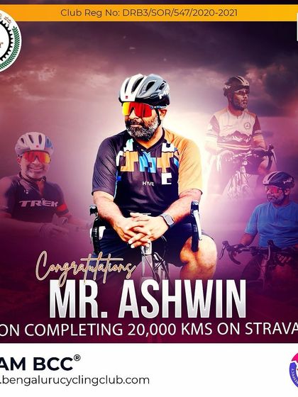 Congratulations to Mr. Ashwin on completing 20,000 kms on Strava. A fantastic milestone for a dedicated rider.
