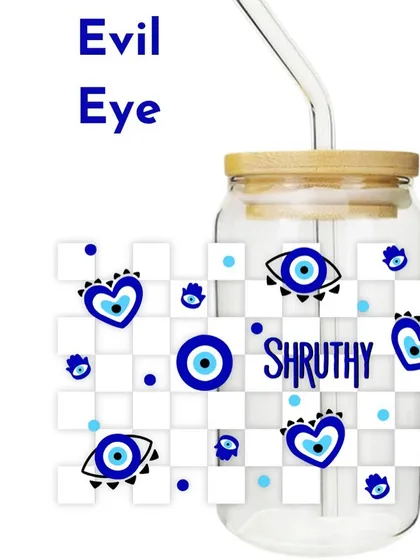 Protect your vibe with our evil eye themed can glass tumbler. This unique design is personalised with a name and is perfect for keeping negative energies at bay.