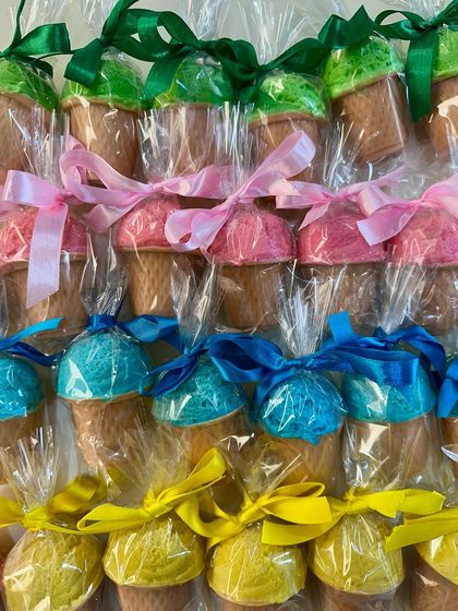 A rainbow of ice cream cone soaps, showing the variety of colors available for custom orders.