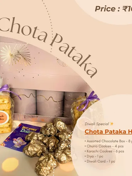 A detailed look at what's inside the 'Chota Pataka' hamper. This graphic breaks down the contents and price, making it easy for you to choose your festive gift.